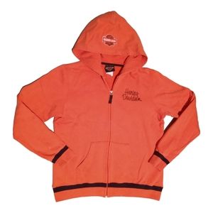 Vintage Harley Davidson Zip Up Hoodie Sweatshirt. Bling & Embroidered Logo.